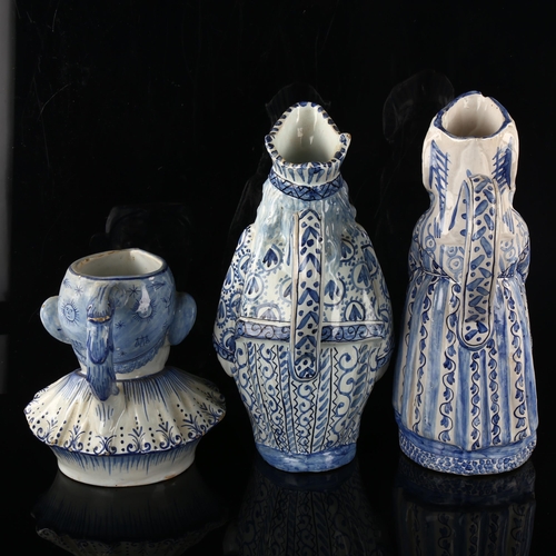 221 - 3 x 19th century Delft pottery character jugs, largest height 29cm (3)