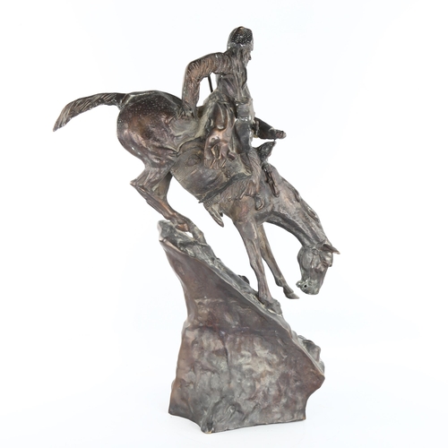 226 - After Frederic Remington, Mountain Man, patinated bronze, probably mid-20th century, height 66cm