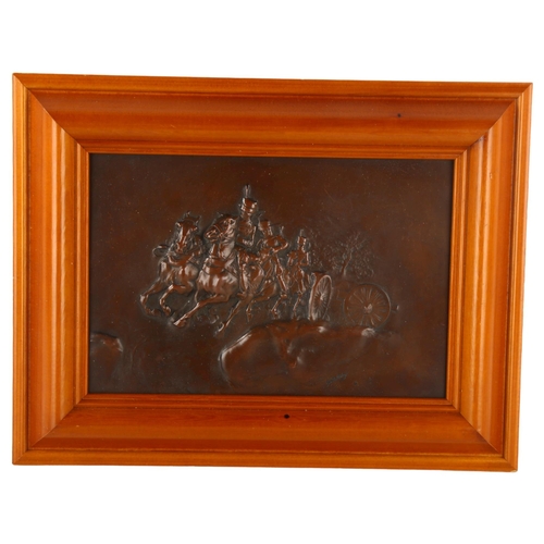 232 - G Halliday, 19th century copper electrotype relief plaque, hussars pulling a gun carriage, signed in... 