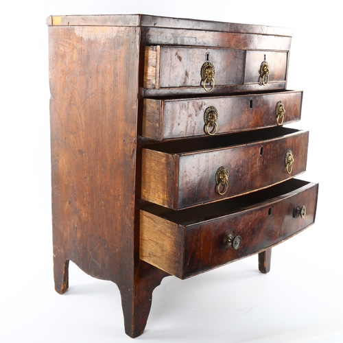 245 - A 19th century mahogany bow-front apprentice chest of drawers, gilt-brass lion ring handles, width 4... 