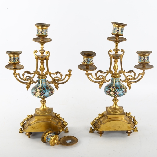 247 - A pair of 19th century French gilt-bronze and champleve enamel table candelabra, height 31cm