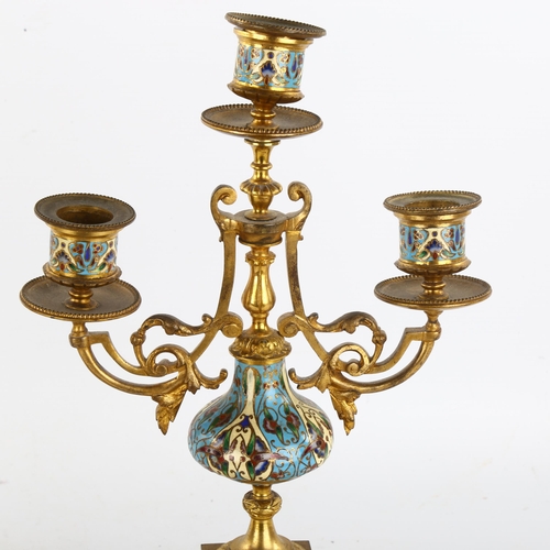 247 - A pair of 19th century French gilt-bronze and champleve enamel table candelabra, height 31cm
