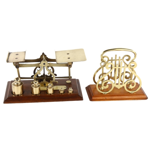 258 - Set of Victorian brass and mahogany postal scales and weights, length 20cm, and brass and mahogany l... 