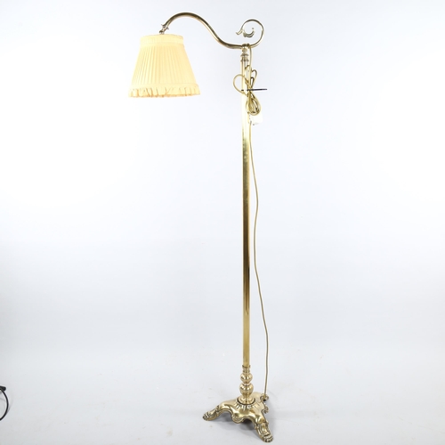 262 - A Victorian polished brass standard lamp on heavy cast-brass platform base, recently re-wired, heigh... 