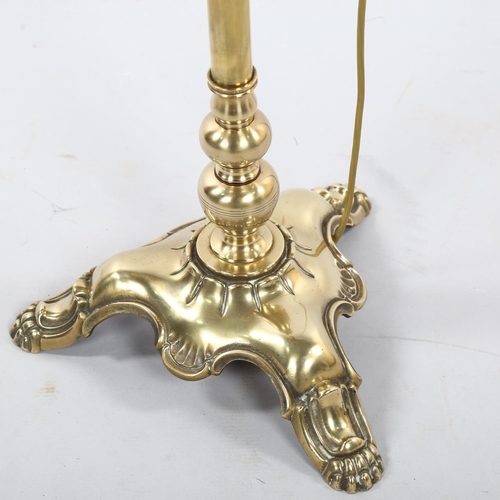 262 - A Victorian polished brass standard lamp on heavy cast-brass platform base, recently re-wired, heigh... 