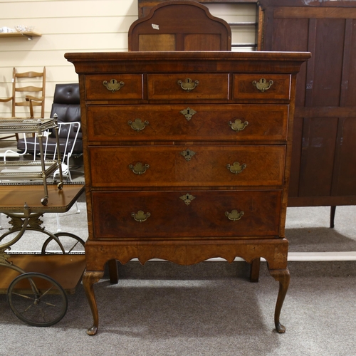 264 - George III walnut chest on stand, with 3 short and 3 long cross-banded drawers, on cabriole legs, wi... 