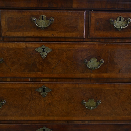 264 - George III walnut chest on stand, with 3 short and 3 long cross-banded drawers, on cabriole legs, wi... 