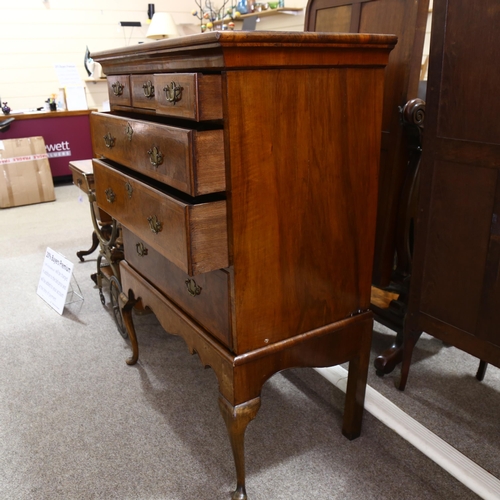 264 - George III walnut chest on stand, with 3 short and 3 long cross-banded drawers, on cabriole legs, wi... 