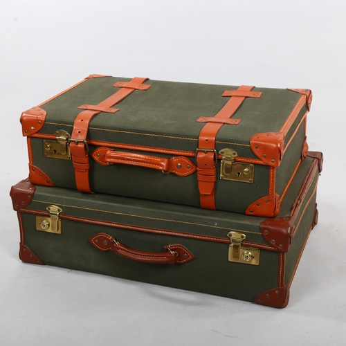 269 - 2 good quality leather and canvas-bound suitcases, by Papworth Everard of Cambridge, lengths 72cm an... 