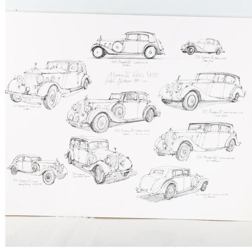 276 - MOTORING INTEREST - folder of original ink/watercolour illustrations of Classic cars, by Robbie Macg... 