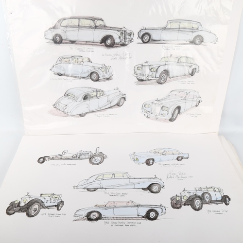 276 - MOTORING INTEREST - folder of original ink/watercolour illustrations of Classic cars, by Robbie Macg... 