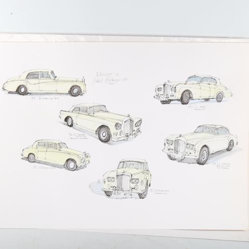 276 - MOTORING INTEREST - folder of original ink/watercolour illustrations of Classic cars, by Robbie Macg... 