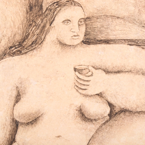 279 - PAULINE HUGHES - a handmade large ceramic tile with painted nude figure, signed and dated 2002, 33cm... 