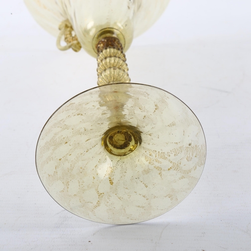 284 - A tall Venetia Murano amber coloured glass in the manner of Salviati, multi-bubble form stem with wi... 