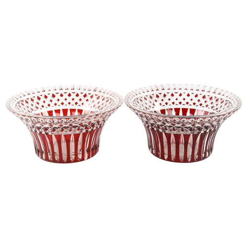 304 - A pair of Val St Lambert ruby overlay bowls, diameter 22.5cm, height 11cm