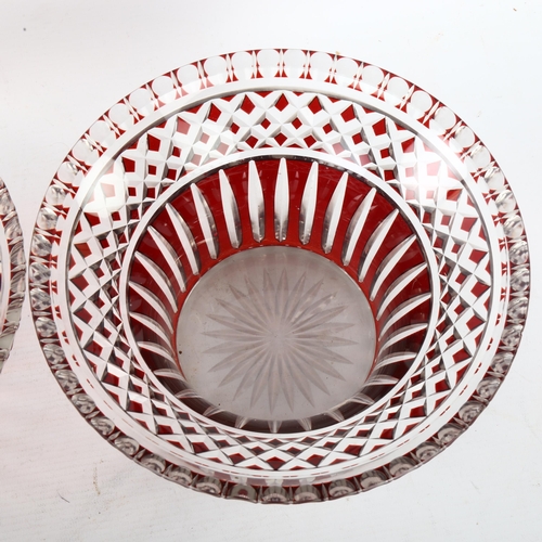 304 - A pair of Val St Lambert ruby overlay bowls, diameter 22.5cm, height 11cm