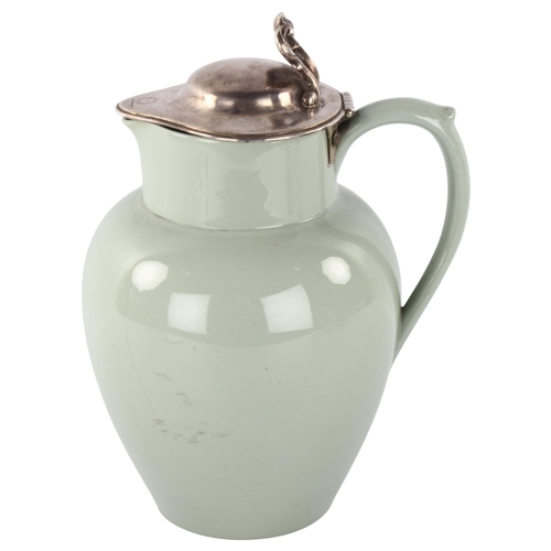 305 - A ceramic water flagon with Victorian silver lid, hallmarks for John Edward Terry, height to lid 20c... 