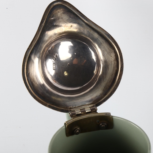 305 - A ceramic water flagon with Victorian silver lid, hallmarks for John Edward Terry, height to lid 20c... 