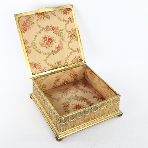 309 - An ornate French gilt-metal casket, circa 1900, central hand painted ivorine panel depicting 2 lover... 