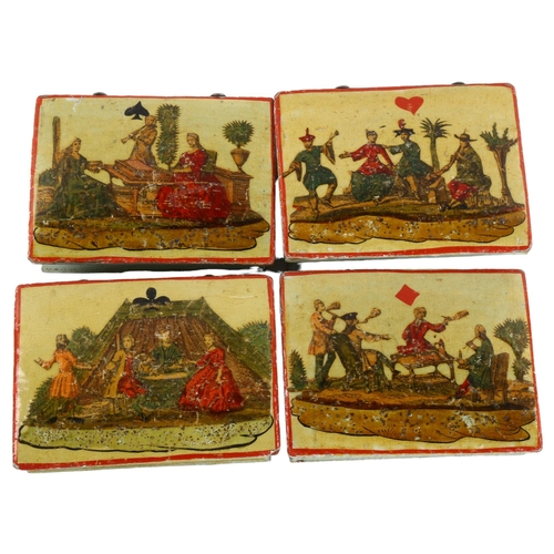 315 - 4 x 18th century lacquer gaming boxes, polychrome transfer decorated lids in Vernis Martin style, le... 