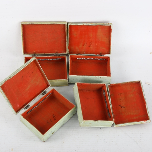 315 - 4 x 18th century lacquer gaming boxes, polychrome transfer decorated lids in Vernis Martin style, le... 