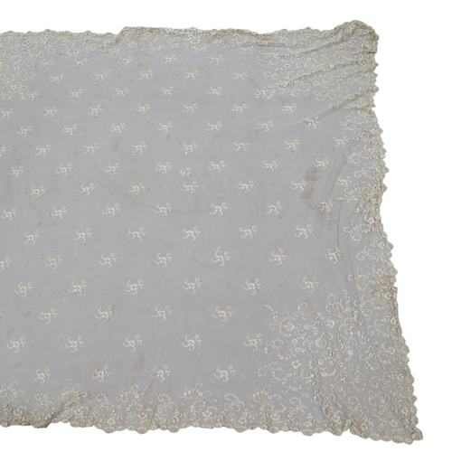 321 - A 19th century hand embroidered wedding veil, approx 150cm x 150cm