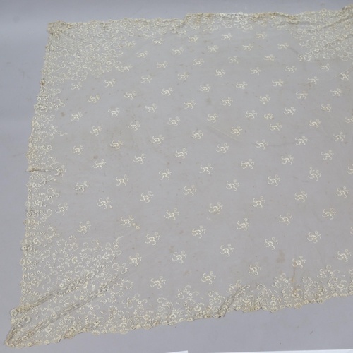 321 - A 19th century hand embroidered wedding veil, approx 150cm x 150cm