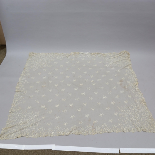 321 - A 19th century hand embroidered wedding veil, approx 150cm x 150cm