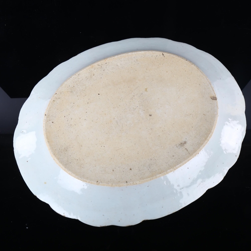 331 - Chinese Nankin blue and white porcelain meat dish, painted decoration and border, 34cm x 28cm