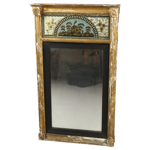 363 - A Georgian gilt-gesso framed wall mirror, with inset verre eglomise gilded glass frieze, overall 81c... 