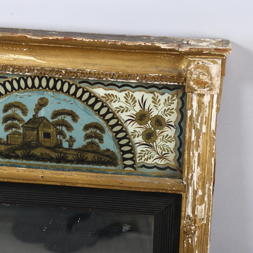 363 - A Georgian gilt-gesso framed wall mirror, with inset verre eglomise gilded glass frieze, overall 81c... 