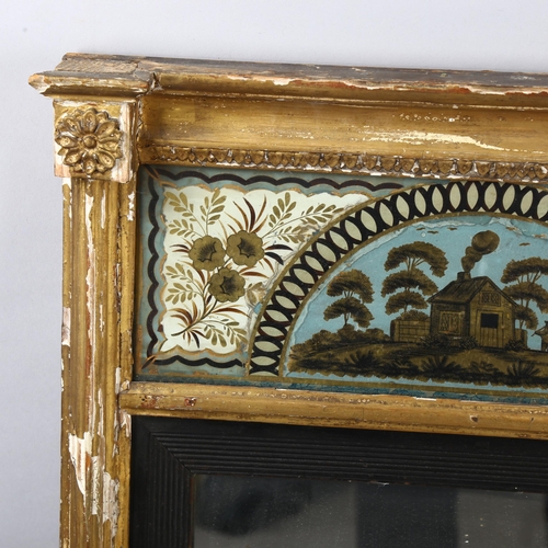 363 - A Georgian gilt-gesso framed wall mirror, with inset verre eglomise gilded glass frieze, overall 81c... 