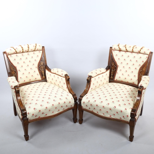 364 - A pair of Edwardian rosewood parlour chairs, with marquetry and ivory inlay This item has been regis... 