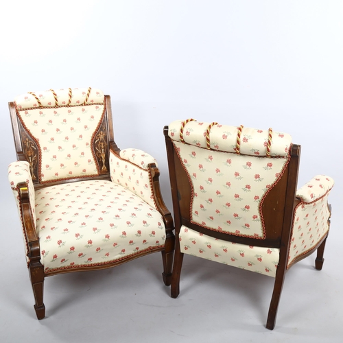 364 - A pair of Edwardian rosewood parlour chairs, with marquetry and ivory inlay This item has been regis... 