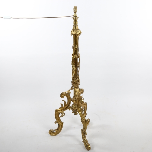 365 - A Victorian cast gilt-brass telescopic standard lamp