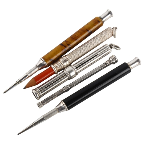 381 - 5 antique propelling pencils, 2 Sampson Mordan silver, 2 Sampson Mordan with bakelite sleeves, and o... 