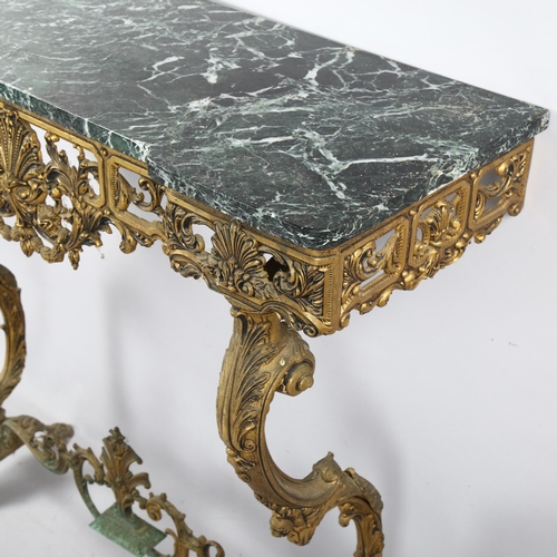 382 - A 20th Century French console table with green marble top and cast bronzed frame, height 83cm, width... 