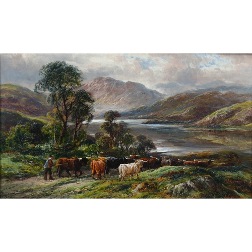 502 - A Lewis, late 19th/early 20th century oil on canvas, Highland cattle in landscape, signed, 30cm x 50... 