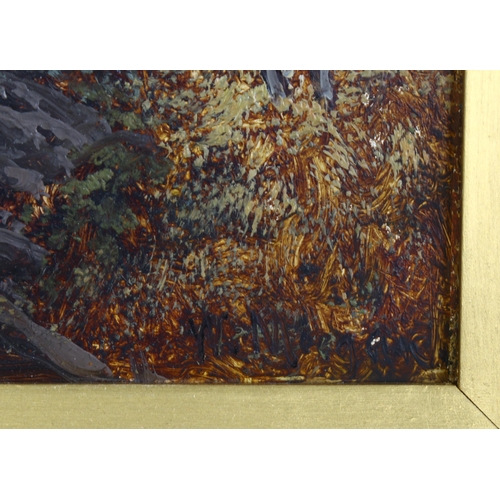 506 - Walter Meegan (1859 - 1944), oil on board, waterfall, signed, 29cm x 21cm, framed