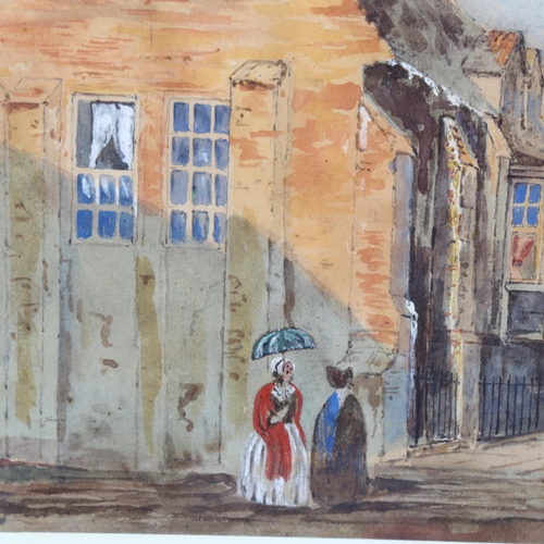 509 - 19th century watercolour, entrance to a university, unsigned, 36cm x 26cm, framed