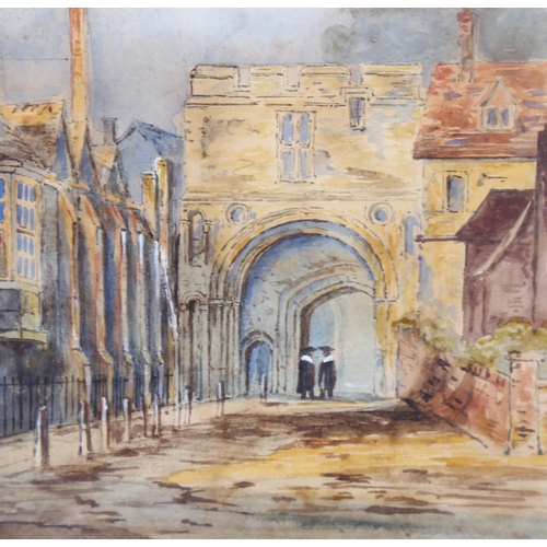 509 - 19th century watercolour, entrance to a university, unsigned, 36cm x 26cm, framed