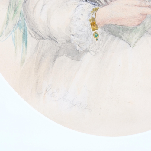 510 - Henry Hobson (flourished 1857 - 1866), watercolour, portrait of a girl with a fan, signed, 38cm x 29... 