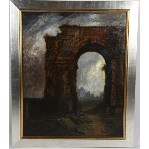 514 - Winston Mcquoid (1909 - 1984), oil on board, Italian ruins at dusk, signed and dated 1963, 55cm x 45... 