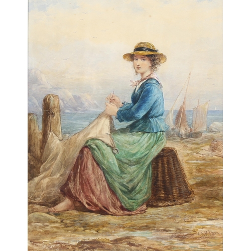 515 - Henry Hobson (flourished 1857 - 1866), watercolour, the fisherman's daughter, signed, 55cm x 41cm, f... 