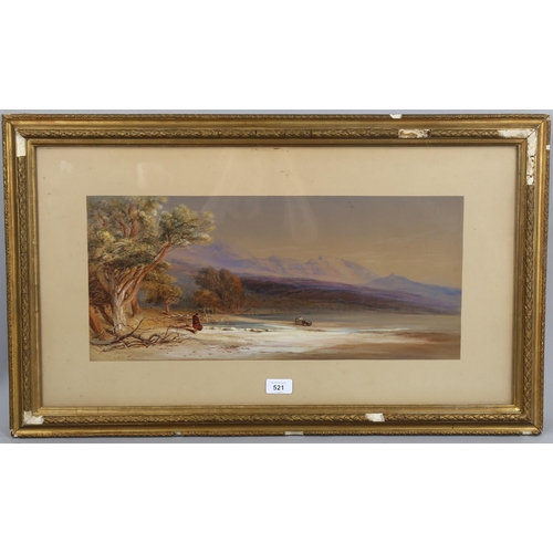 521 - Mid-19th century watercolour, Highland landscape, signed, with monogram GFJ, 1862, 27cm x 54cm, fram... 