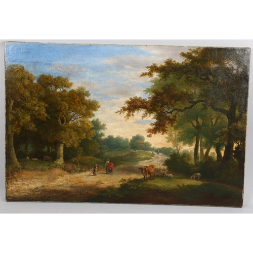 524 - 19th century oil on canvas, rural landscape, unsigned, 92cm x 43cm, unframed
