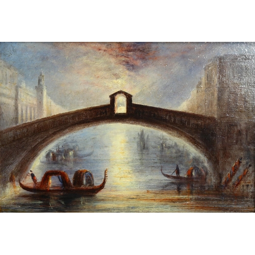 529 - Rialto Bridge Venice, late 19th/early 20th century oil on canvas, unsigned, 29.5cm x 19.5cm, framed