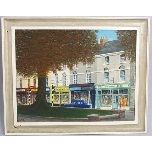 531 - W A Styles, tempera on board, Bath Road Corner Old Swindon, inscribed verso, 35cm x 45cm, framed