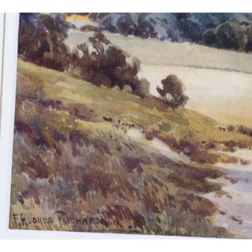 532 - F Hughes Richardson, watercolour, extensive landscape, 28cm x 20cm, framed