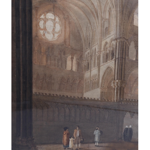 534 - Pair of 19th century watercolours, views inside Canterbury Cathedral, unsigned, 52cm x 44cm, and 61c... 